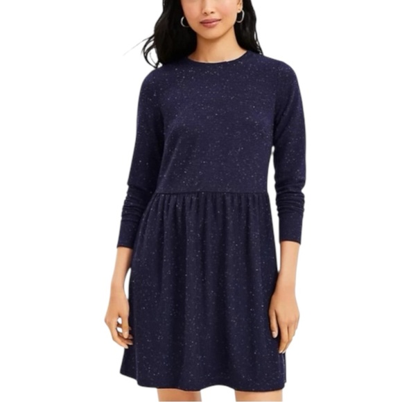 LOFT Dresses & Skirts - NWT LOFT Flecked Button Navy Speckled Ribbed Knit Swing Dress SP Small Petite